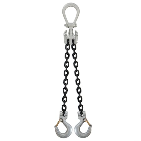 Us Cargo Control 5/8" x 5', Crosby Adjustable 2Leg Chain Sling w/ Sling Hooks-Grade100 58G100DOSA-5-CR